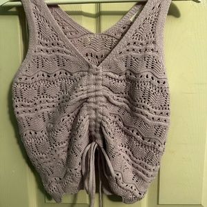 Jessica Simpson Crochet Knit Blouse Crop Top Lilac Adjustable Strings S NWT